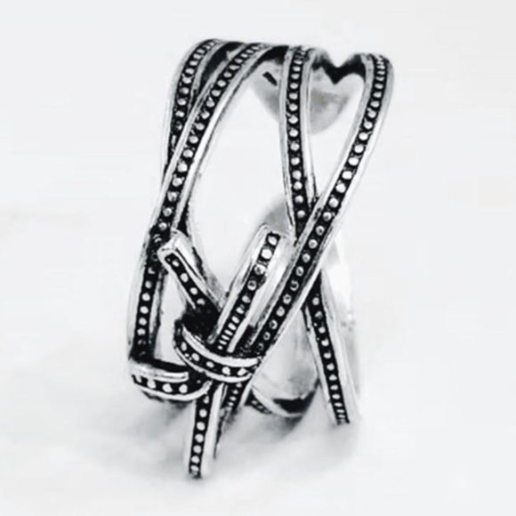 925 Sterling Silver Vintage Bow Ring Thick Chunky Silver Knot Ring - Picture 4 of 5